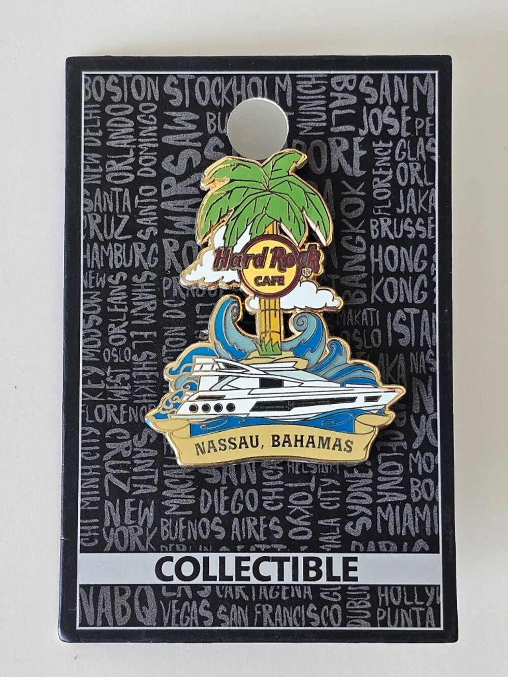 NIB Hard Rock Cafe Pin Nassau Bahamas Yacht Collectible - Permanently Closed